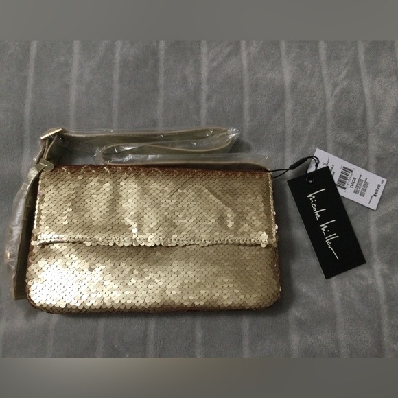 Nicole Miller Gold Sequin Small Shoulder Bag 9x5x2 - Picture 1 of 9
